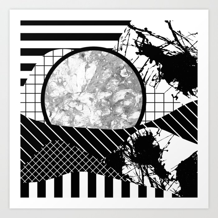 Eclectic Black And White - Black and White Abstract Patchwork Textured Design Art Print