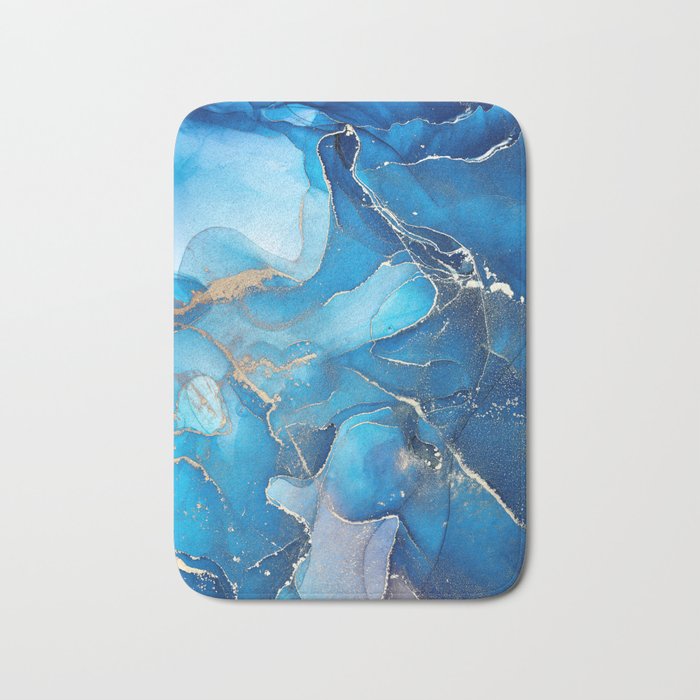 Deep Cerulean + Azure Abstract Ripples Bath Mat