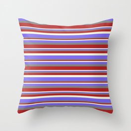 [ Thumbnail: Gray, Red, Beige & Medium Slate Blue Colored Stripes Pattern Throw Pillow ]