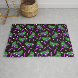 You Spin Me Retro Roller Skate Print in Green and Purple Rug
