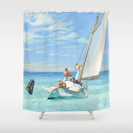 Edward Hopper, Ground Swell nautical ocean sailboat landscape painting Shower Curtain