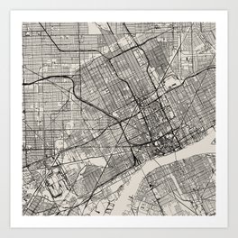 Detroit, Michigan - Black and White City Map - USA - Aesthetic Art Print