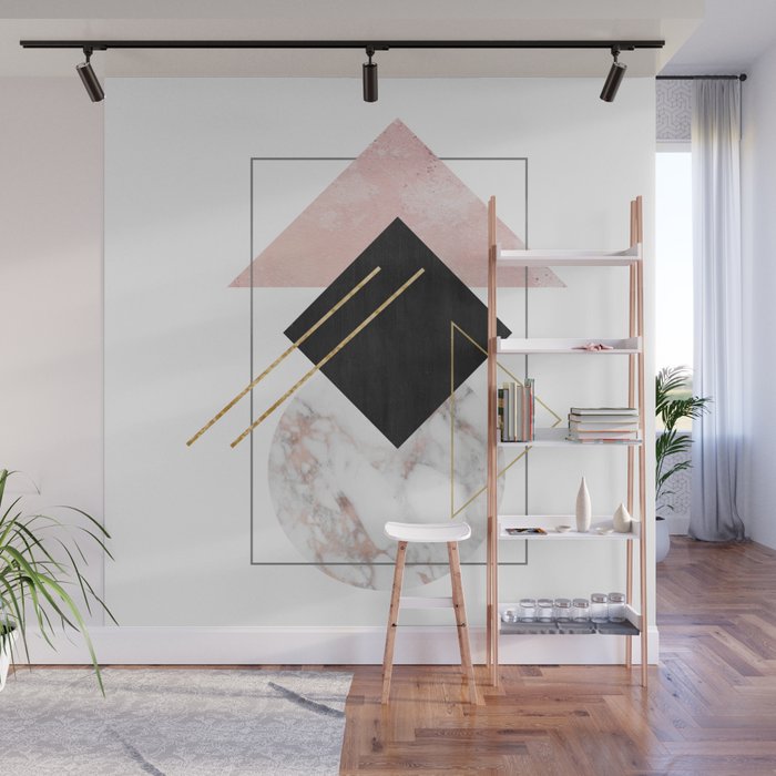 Rose Marble Triangle Art Geometry Wall Decor Polygonal Modern