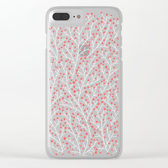 Red & White Berry Branches Clear iPhone Case