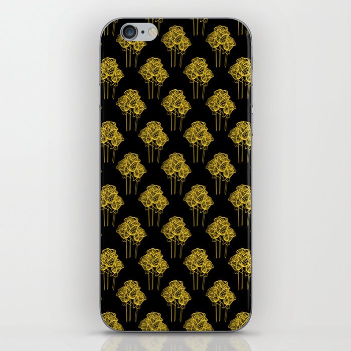 Artistic Yellow Roses Geometric Line Drawing Pattern iPhone Skin