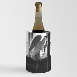 Caught Her Sneaking Out the Bathroom Window female angel black and white photograph - photography - photographs wall decor Wine Chiller