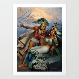 Caballero Aztec Warrior and Queen Mexican Yucatan romantic portrait painting Art Print