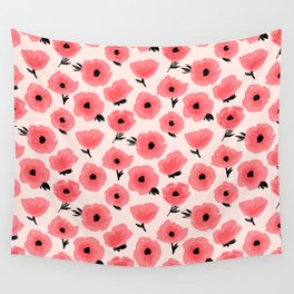 Pink Abstract Poppies Wall Tapestry