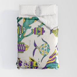 Tropical Fish Watercolor and Ink Illustration Comforter