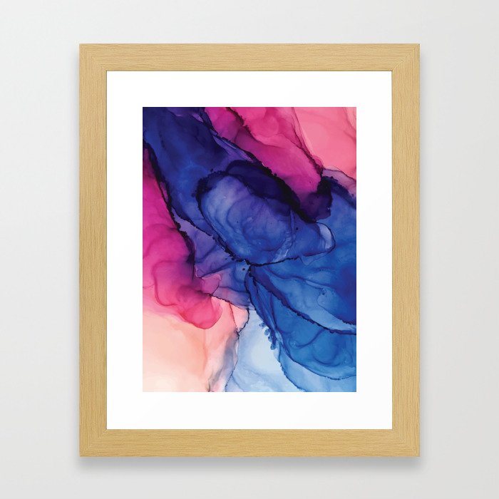 Pondering- Blue and Blush- Alcohol Ink Painting Framed Art Print