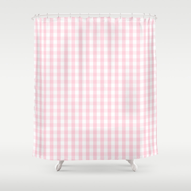 Light Soft Pastel Pink And White Gingham Check Plaid Shower Curtain By Honorandobey Society6