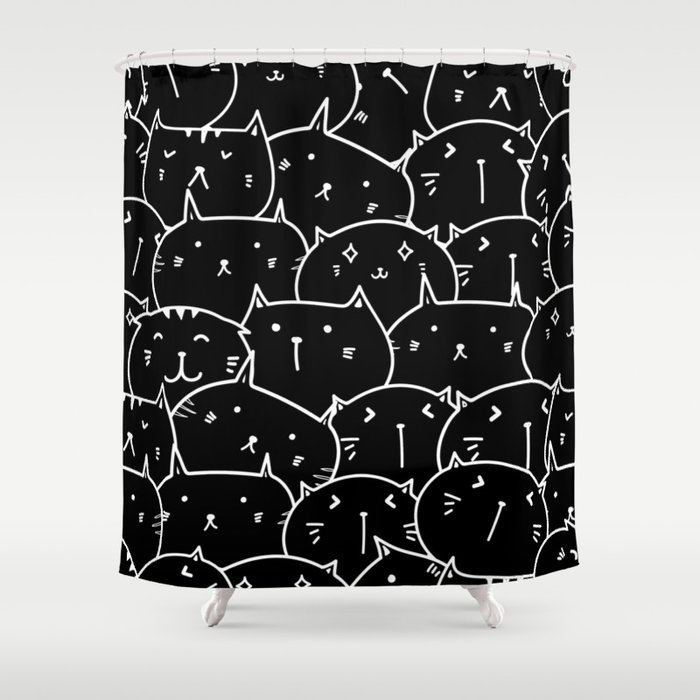 Funny Meme Faces Cats Pattern Black Shower Curtain