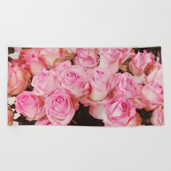 Pink Roses Beach Towel