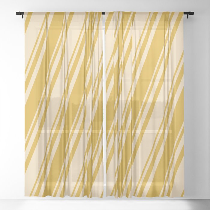 Goldenrod and Tan Colored Striped/Lined Pattern Sheer Curtain