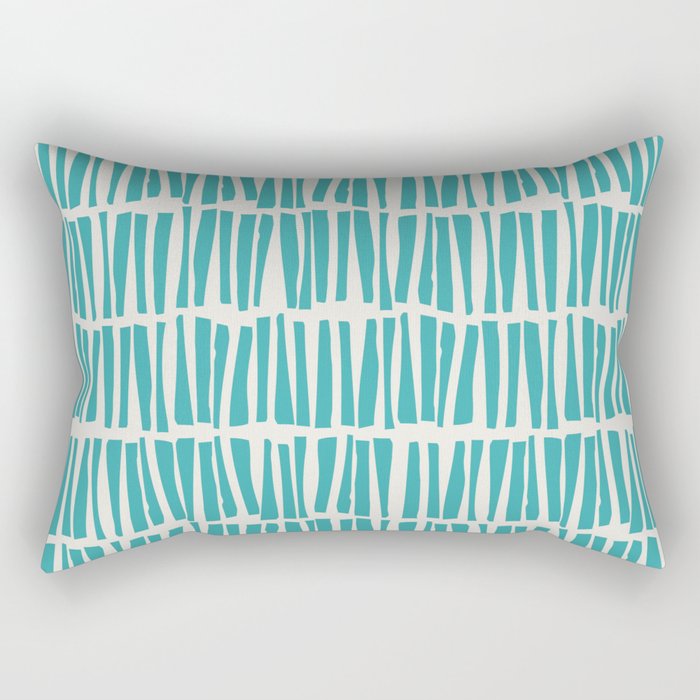 Aqua Teal Turquoise Solid Color Vertical Dash Stripe Line Pattern on Alabaster White - Aquarium SW 6767 Rectangular Pillow
