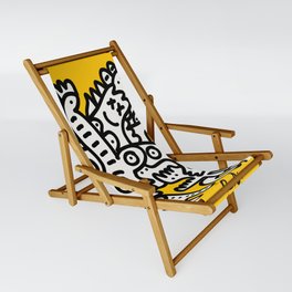 Black and White Cool Monsters Graffiti on Yellow Background Sling Chair