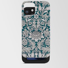 Modern Teal Blue William Morris  Floral Leaves Pattern  iPhone Card Case