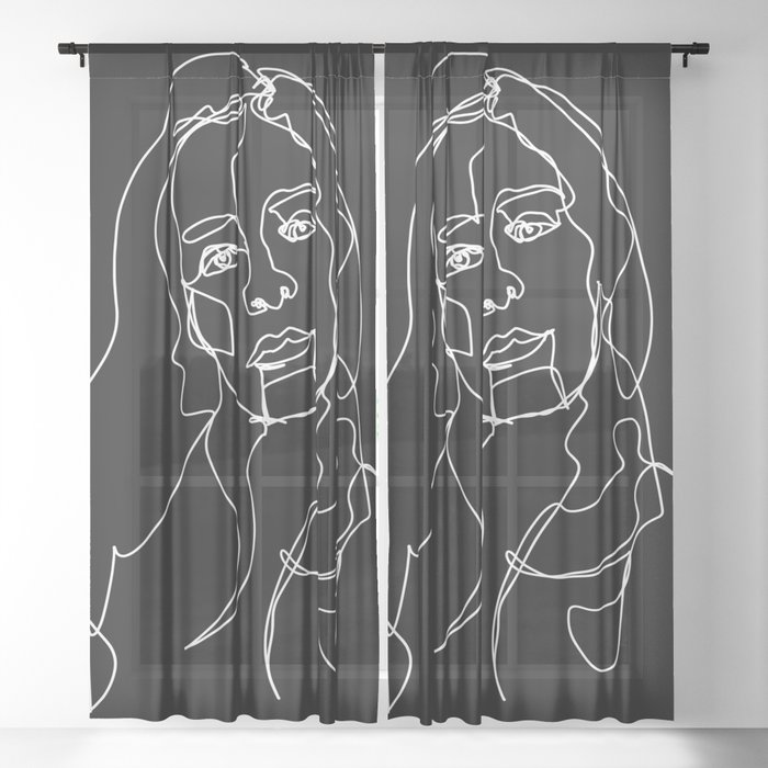 LINE ART FEMALE PORTRAITS II-II-I Sheer Curtain