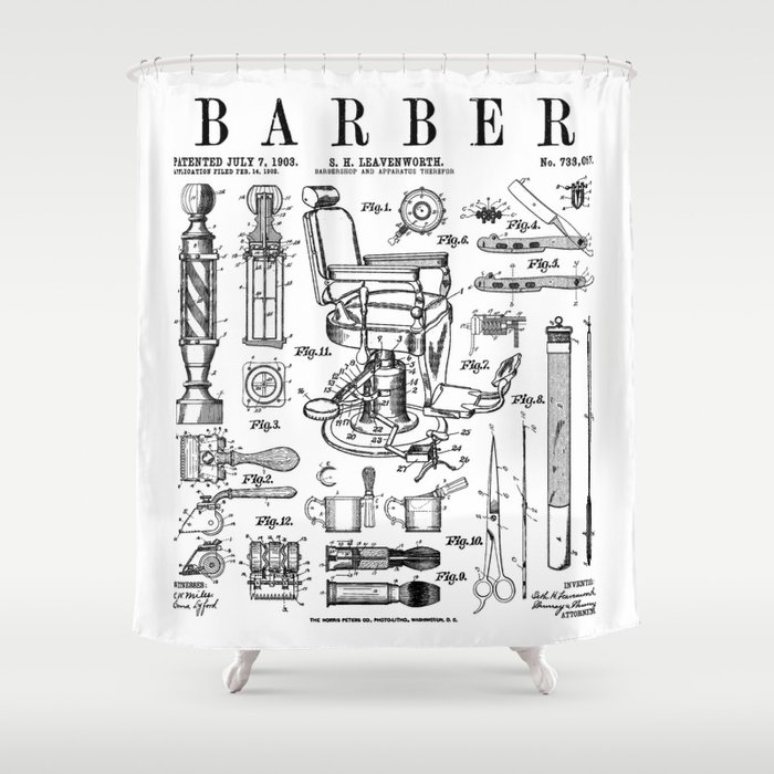 Barber Hairdresser Hairstylist Barbershop Vintage Patent Shower Curtain