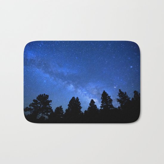 Milky Way (Black Trees Blue Space) Bath Mat