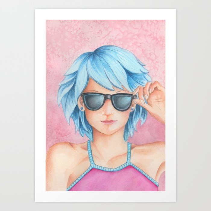 Girl Wearing Sunglasses Watercolor Painting Art Print By