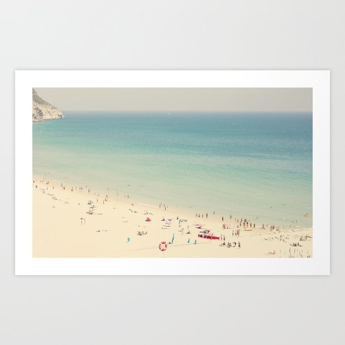 Aerial Crowded Beach - Pastel Beach - Ocean Print - Sea Travel photography Art Print