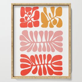 Matisse inspired pink, yellow and red cut-out shapes with texture Serving Tray