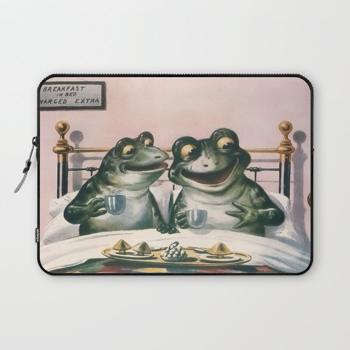 Breakfast In Bed Frogs Vintage Postcard Art Laptop Sleeve