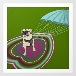 French Bulldog Boston Terrier Parachuting for the Landing (Louis Landing) Art Print