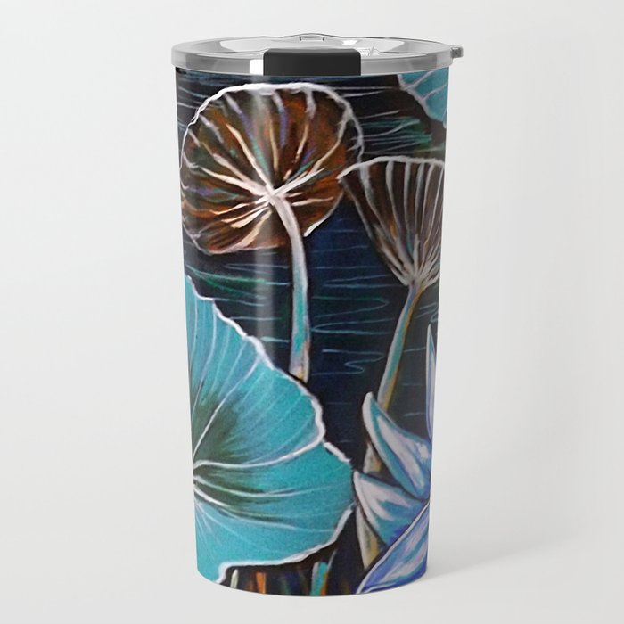 Blue Lotus Flower Dragonflies Original Painting By Sheridon Rayment Travel Mug By Sheridonrayment Society6
