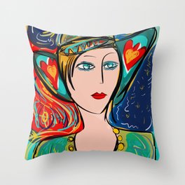 Pop Girl Art Deco with Hat and hearts Throw Pillow