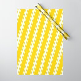 [ Thumbnail: Yellow and Mint Cream Colored Stripes/Lines Pattern Wrapping Paper ]