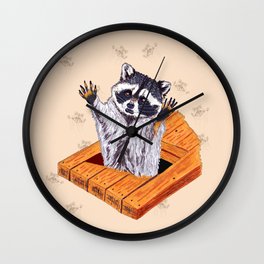 Peeking Raccoons #5 Beige Pallet - Wall Clock
