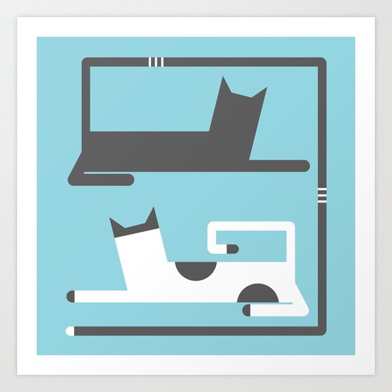 CATS IN LOVE BLUE (abstract animals) Art Print