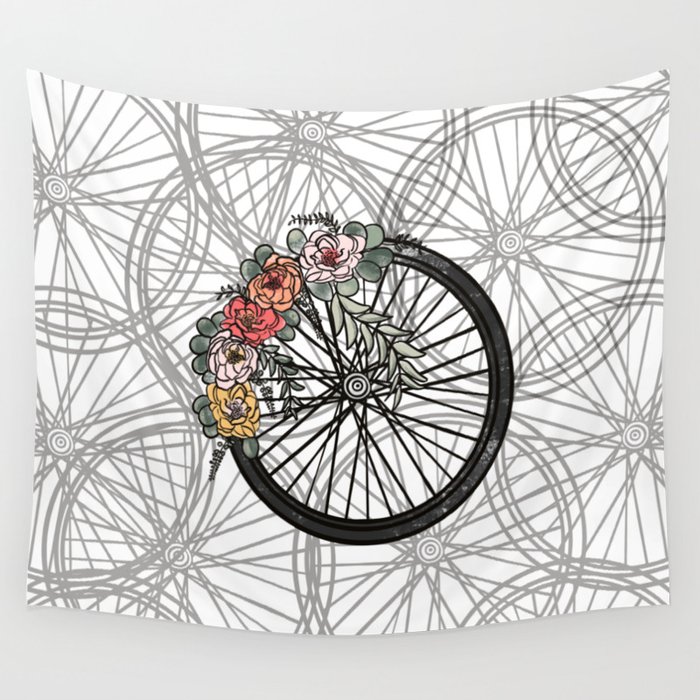 Floral Bicycle Wheel Bike Wall Tapestry
