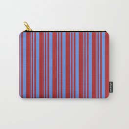[ Thumbnail: Cornflower Blue & Red Colored Lines/Stripes Pattern Carry-All Pouch ]