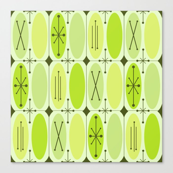 Atomic Era Ovals In Rows Chartreuse Canvas Print