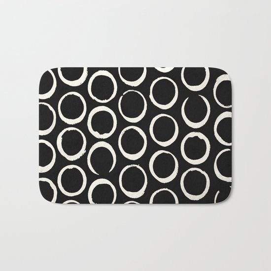 Polka Dots Circles Tribal Cream on Black Bath Mat
