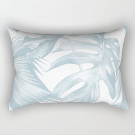 Blue Tropical Palm Leaves Print Rectangular Pillow