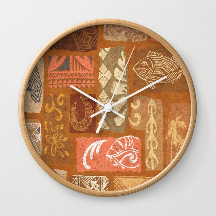 Vintage Hawaiian Tapa Collage Wall Clock