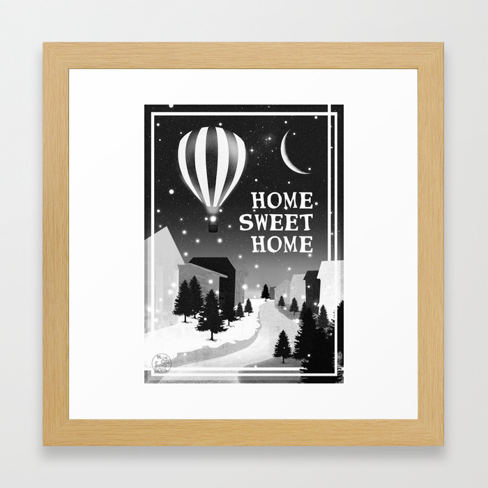 Hot Air Balloon Home Sweet Snowy Little Town Night Staroon Decor Christmas Spirit Framed Art Print Hot Air Balloon Home Sweet Snowy Little Town Night Staroon Decor Christmas Spirit Framed Art Print