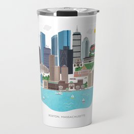 Boston Skyline Illustration Travel Mug