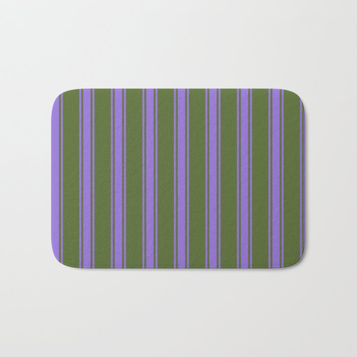 Dark Olive Green and Purple Colored Lines Pattern Bath Mat