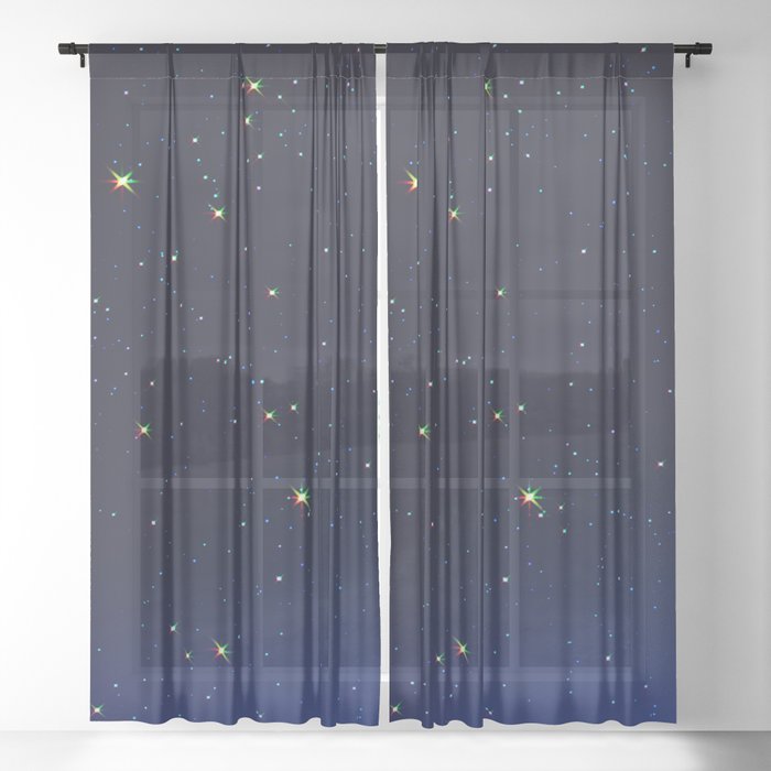 Space Stars Night Midnight Blue Sheer Curtain By Lematworks