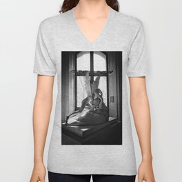 Psyche Revived by Cupid's Kiss, Louvre Museum, Paris, France black and white photograph Unisex V-Neck