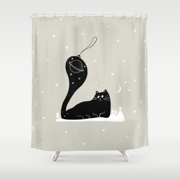 Retro Purrfect Cat - New Year Bauble Shower Curtain