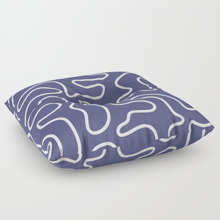 Squiggle Maze Minimalist Abstract Pattern in Deep Periwinkle Purple Floor Pillow
