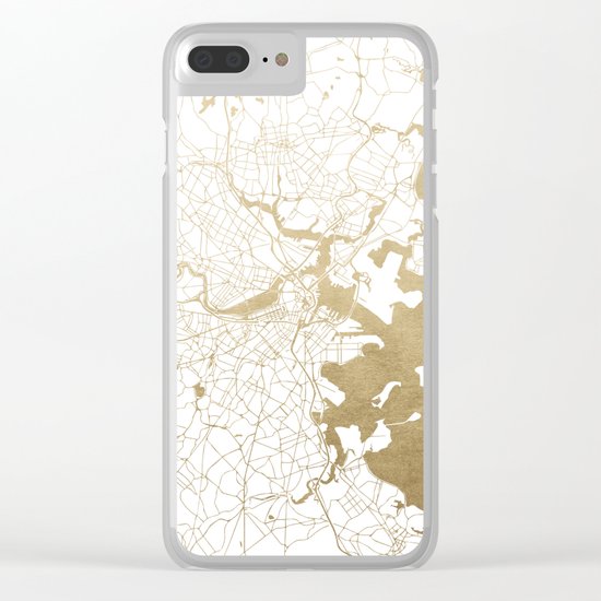 Boston White and Gold Map Clear iPhone Case
