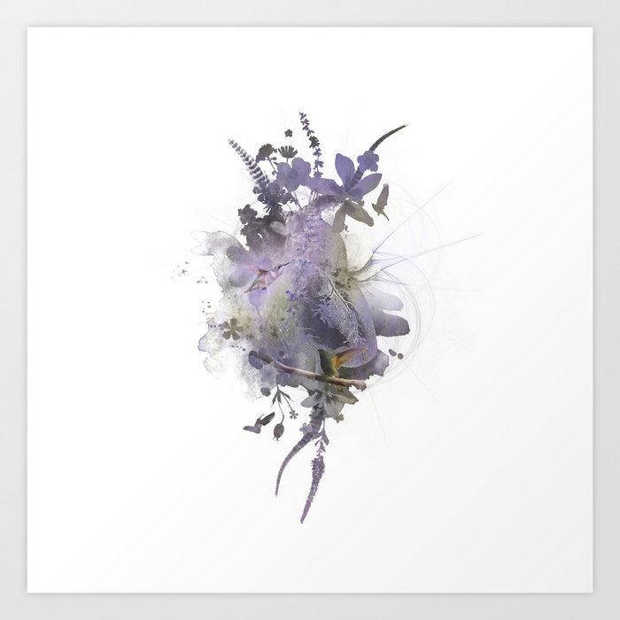 Hummingbird Heart Abstract Watercolor Art Print Wall Art
