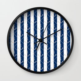 Sand Beige Anchor Pattern on White and Navy Blue Wall Clock